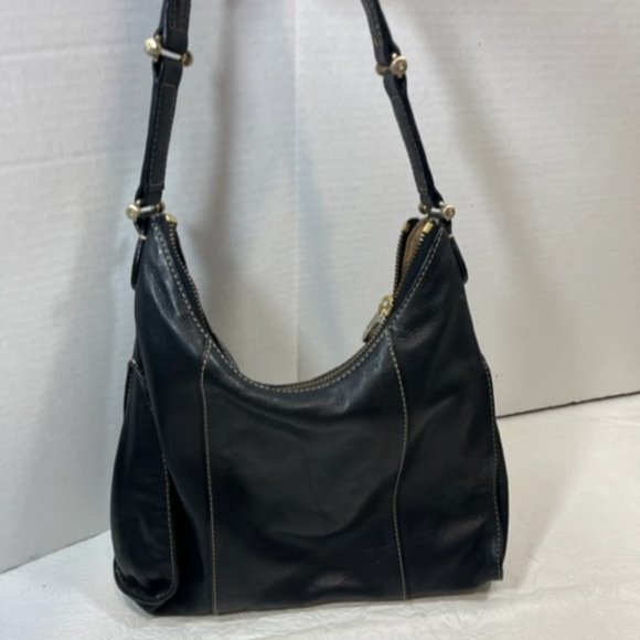 VTG Liz Claiborne Black Soft Leather Stitched Mini HOBO Handbag 10.5"x 8" - Picture 2 of 11